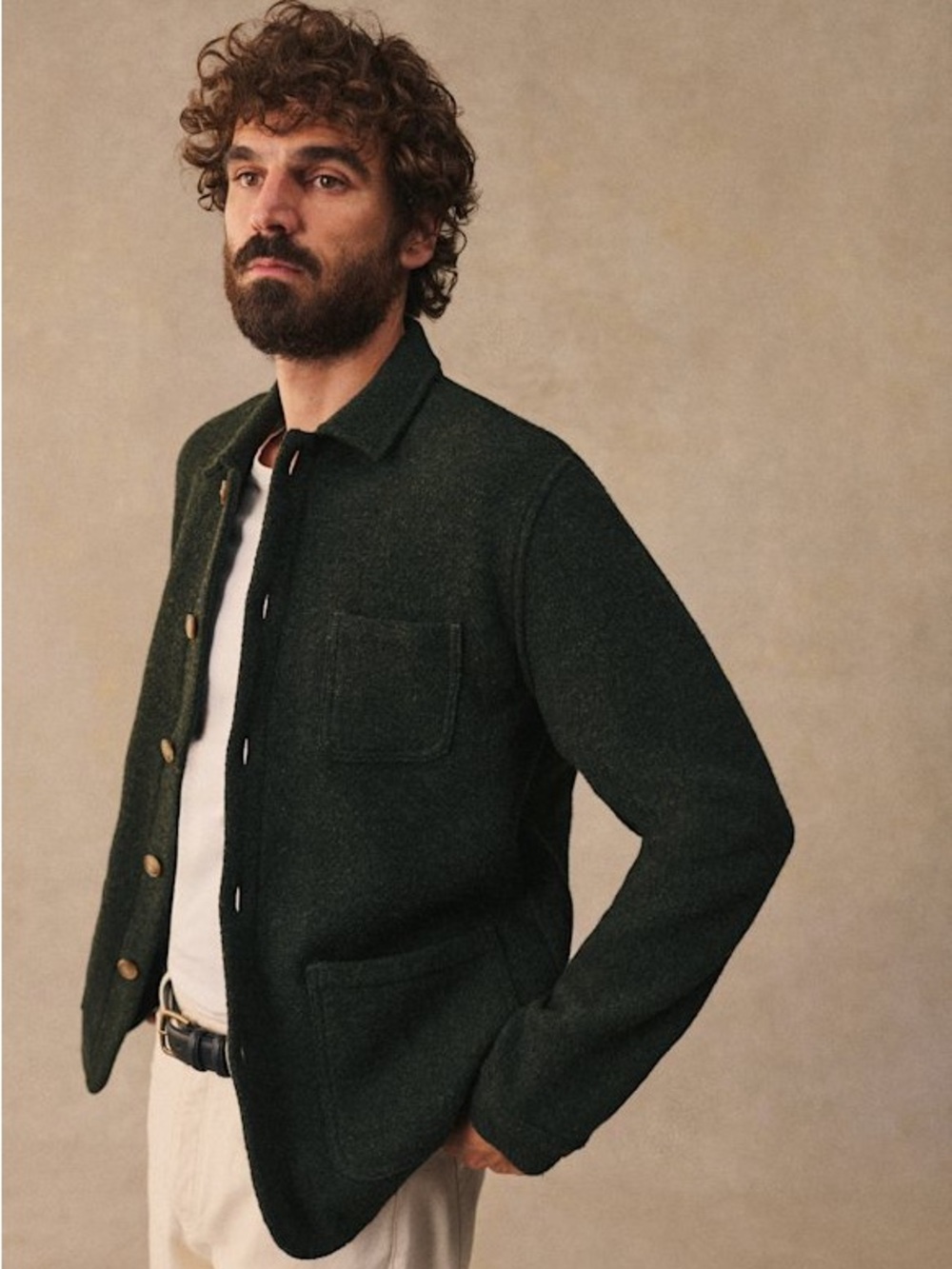 OCTOBRE Editions (Sezane) Men's Parker Olive Green Lightweight Wool Shirt Jacket